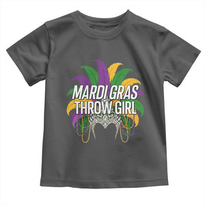 Mardi Gras Throw Girl Toddler T Shirt Funny New Orleans Carnival Headdress Beads TS11 Dark Heather Print Your Wear