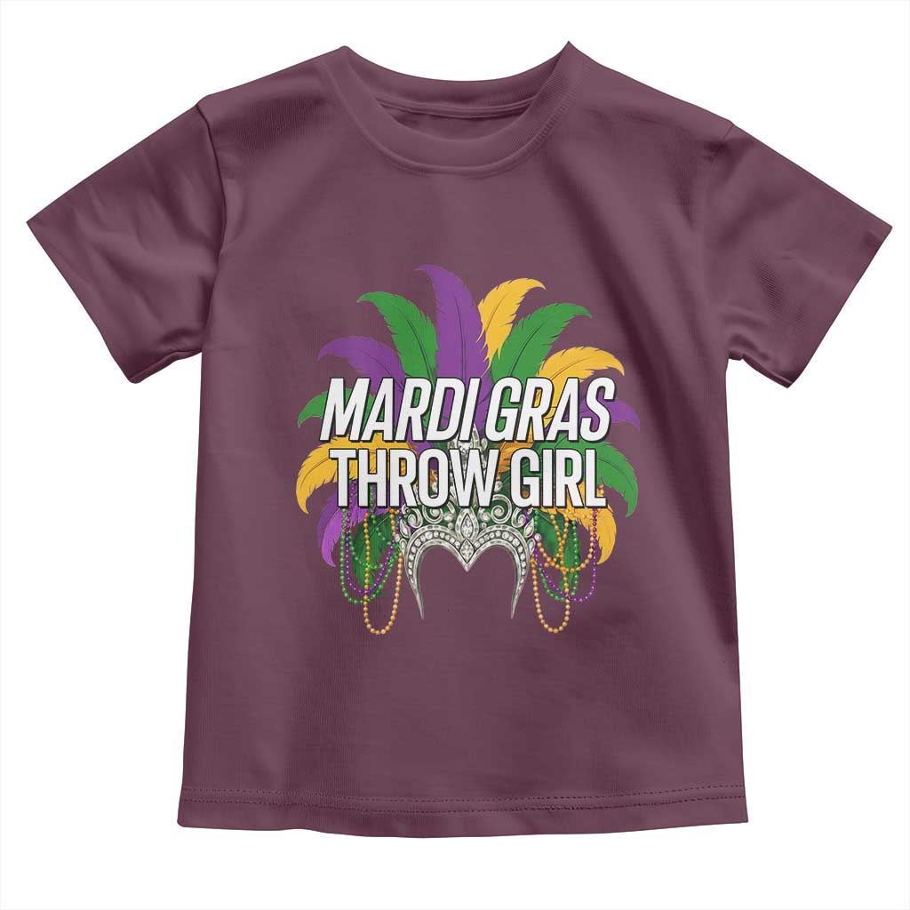 Mardi Gras Throw Girl Toddler T Shirt Funny New Orleans Carnival Headdress Beads TS11 Maroon Print Your Wear