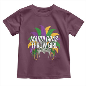 Mardi Gras Throw Girl Toddler T Shirt Funny New Orleans Carnival Headdress Beads TS11 Maroon Print Your Wear