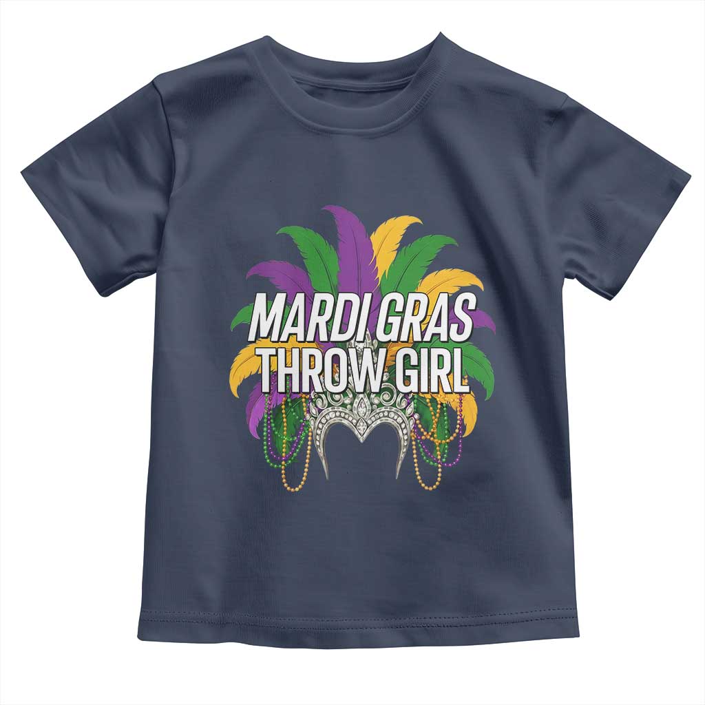 Mardi Gras Throw Girl Toddler T Shirt Funny New Orleans Carnival Headdress Beads TS11 Navy Print Your Wear