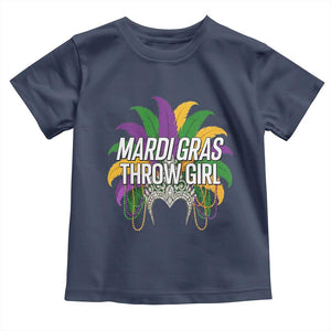 Mardi Gras Throw Girl Toddler T Shirt Funny New Orleans Carnival Headdress Beads TS11 Navy Print Your Wear