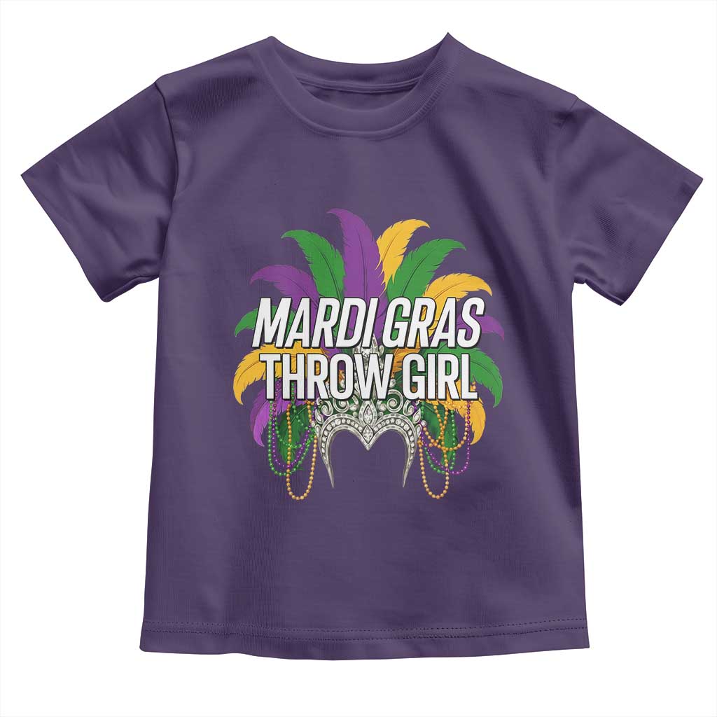 Mardi Gras Throw Girl Toddler T Shirt Funny New Orleans Carnival Headdress Beads TS11 Purple Print Your Wear