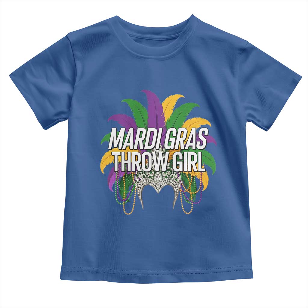 Mardi Gras Throw Girl Toddler T Shirt Funny New Orleans Carnival Headdress Beads TS11 Royal Blue Print Your Wear