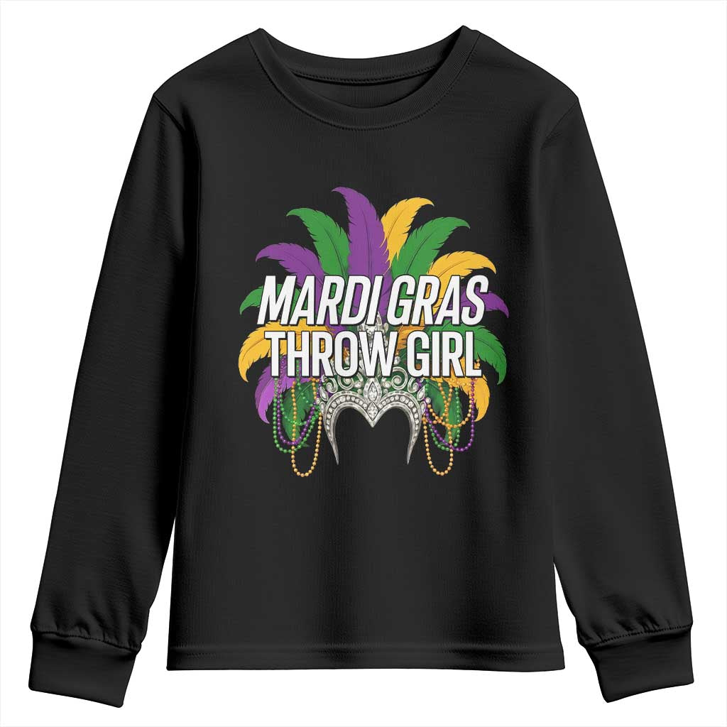 Mardi Gras Throw Girl Youth Sweatshirt Funny New Orleans Carnival Headdress Beads TS11 Black Print Your Wear