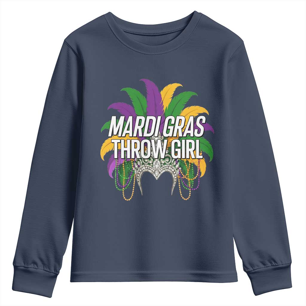 Mardi Gras Throw Girl Youth Sweatshirt Funny New Orleans Carnival Headdress Beads TS11 Navy Print Your Wear