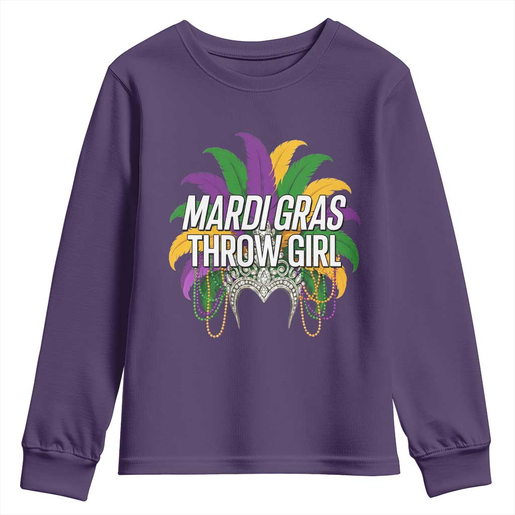 Mardi Gras Throw Girl Youth Sweatshirt Funny New Orleans Carnival Headdress Beads TS11 Purple Print Your Wear