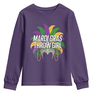 Mardi Gras Throw Girl Youth Sweatshirt Funny New Orleans Carnival Headdress Beads TS11 Purple Print Your Wear