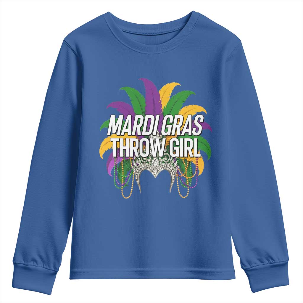 Mardi Gras Throw Girl Youth Sweatshirt Funny New Orleans Carnival Headdress Beads TS11 Royal Blue Print Your Wear