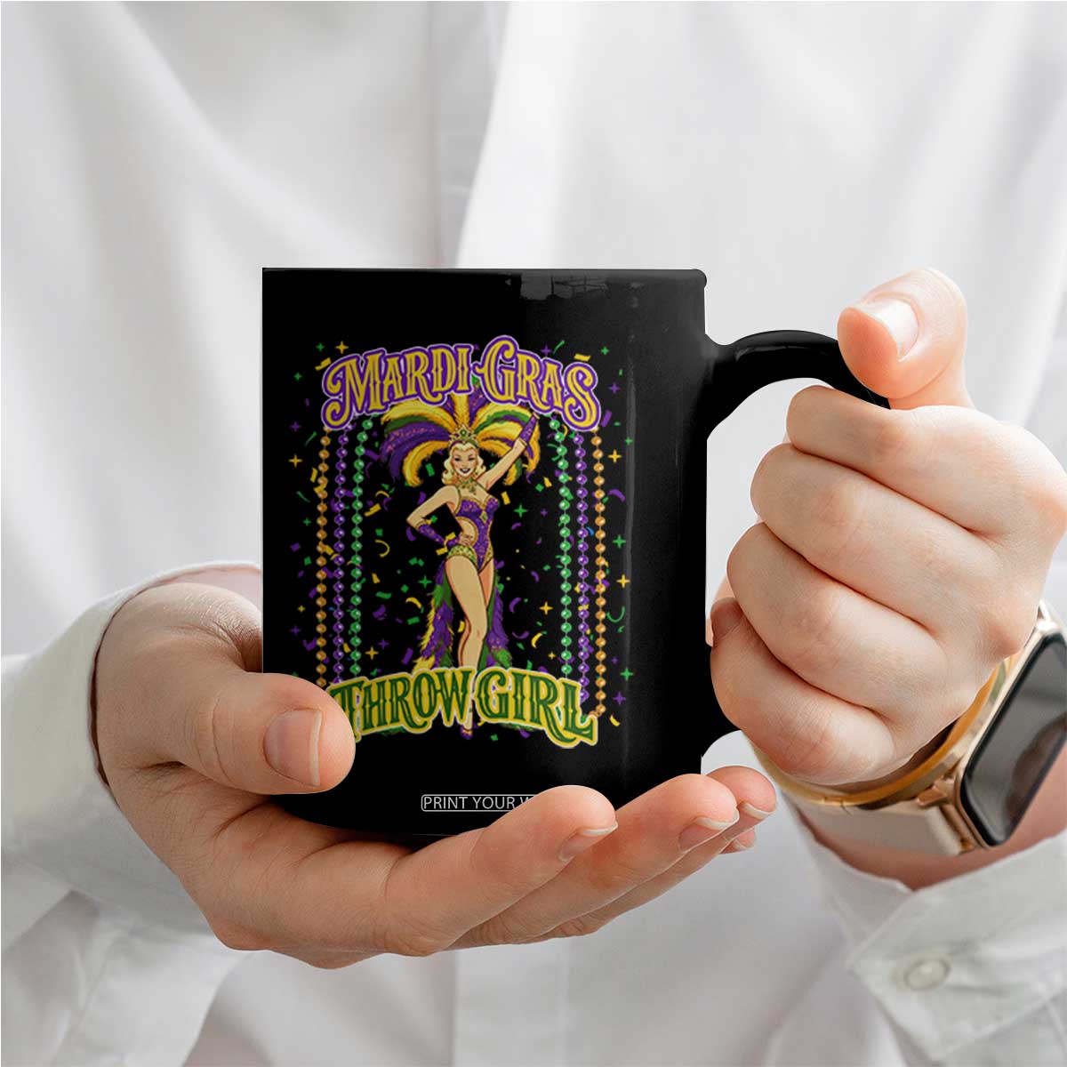 Funny Mardi Gras Throw Girl Coffee Mug New Orleans Carnival Beads TS11 Print Your Wear