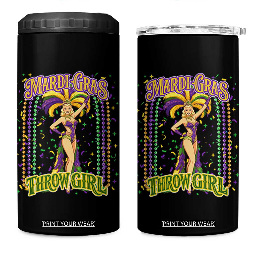 Funny Mardi Gras Throw Girl 4 in 1 Can Cooler Tumbler New Orleans Carnival Beads TS11 One Size: 16 oz Black Print Your Wear