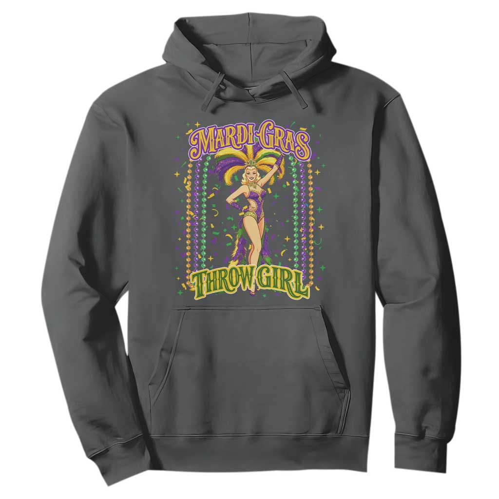 Funny Mardi Gras Throw Girl Hoodie New Orleans Carnival Beads TS11 Dark Heather Print Your Wear