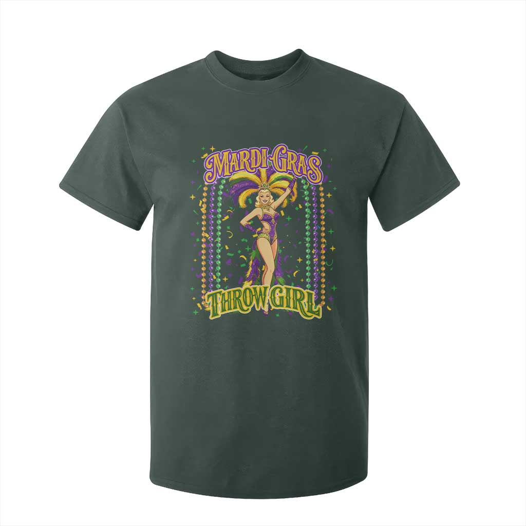 Funny Mardi Gras Throw Girl T Shirt For Kid New Orleans Carnival Beads TS11 Dark Forest Green Print Your Wear
