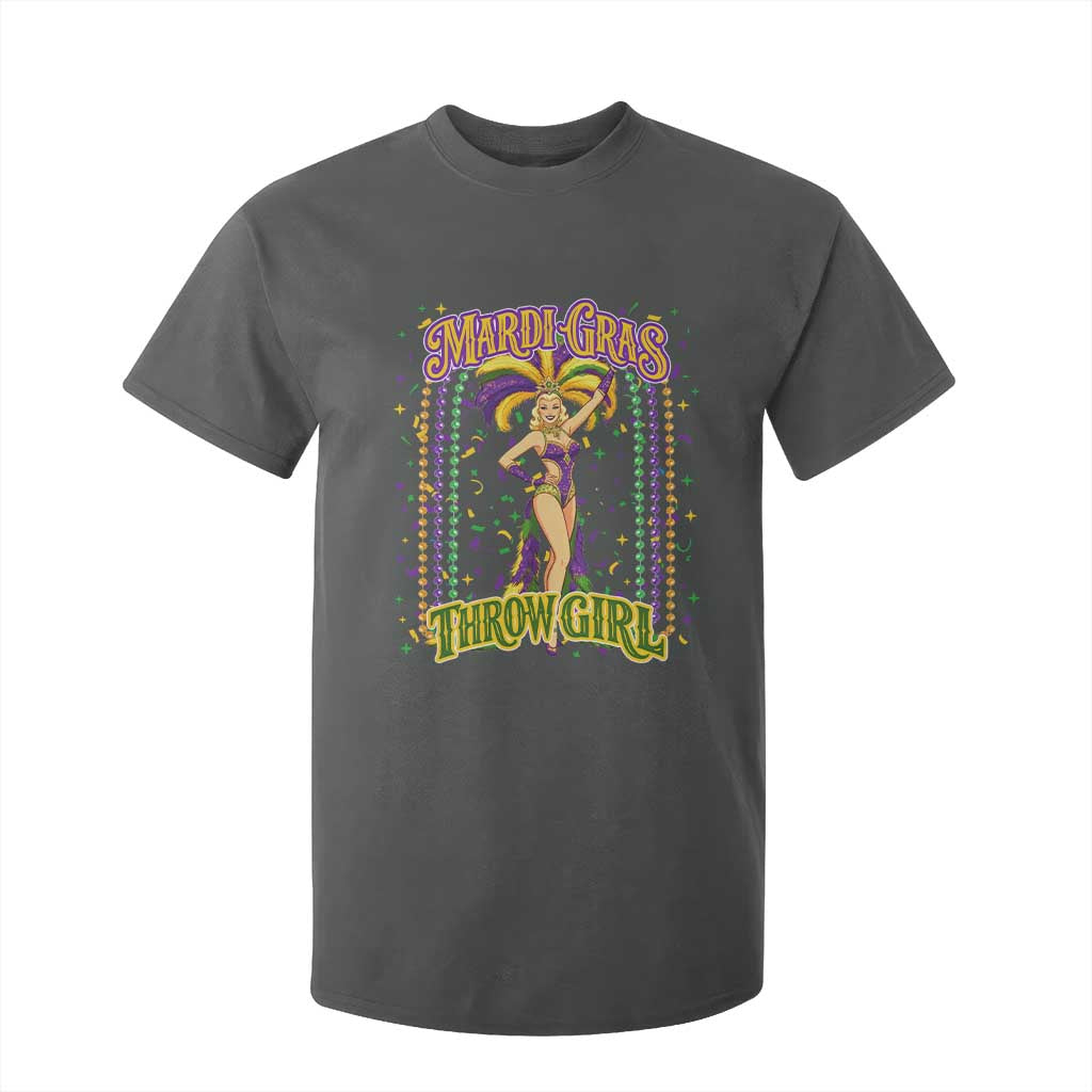 Funny Mardi Gras Throw Girl T Shirt For Kid New Orleans Carnival Beads TS11 Dark Heather Print Your Wear
