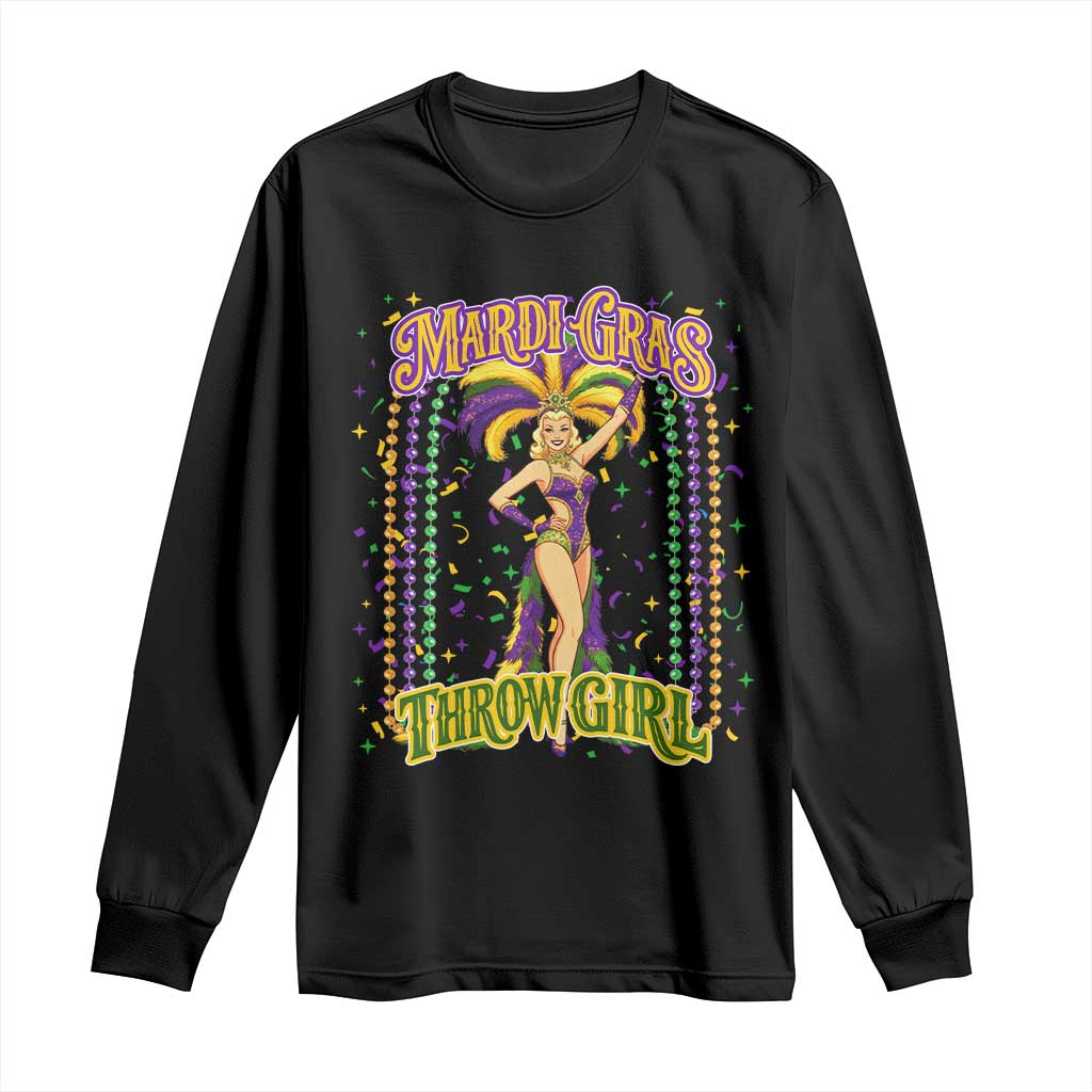 Funny Mardi Gras Throw Girl Long Sleeve Shirt New Orleans Carnival Beads TS11 Black Print Your Wear