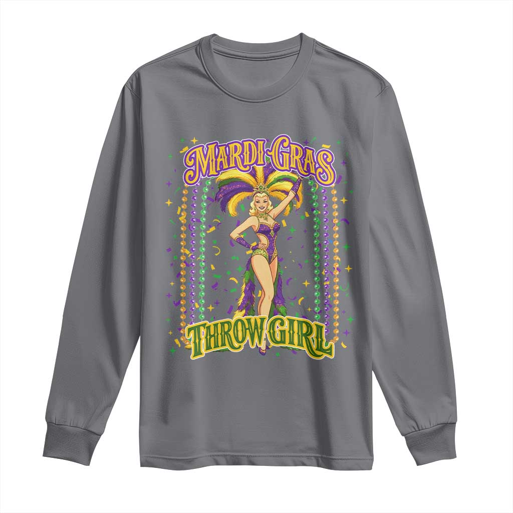 Funny Mardi Gras Throw Girl Long Sleeve Shirt New Orleans Carnival Beads TS11 Charcoal Print Your Wear
