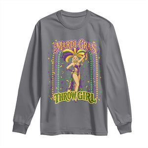 Funny Mardi Gras Throw Girl Long Sleeve Shirt New Orleans Carnival Beads TS11 Charcoal Print Your Wear