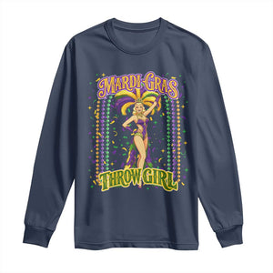 Funny Mardi Gras Throw Girl Long Sleeve Shirt New Orleans Carnival Beads TS11 Navy Print Your Wear