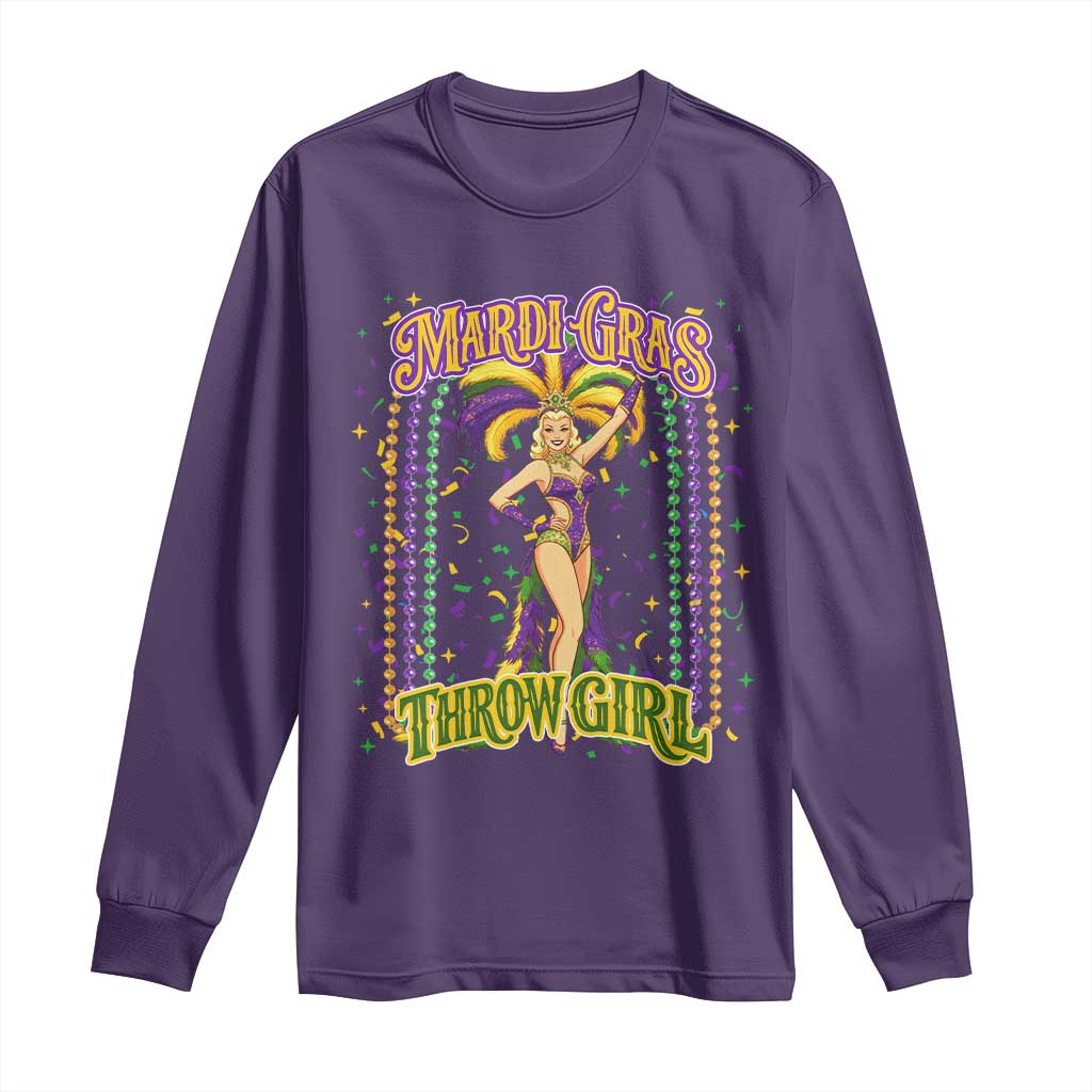 Funny Mardi Gras Throw Girl Long Sleeve Shirt New Orleans Carnival Beads TS11 Purple Print Your Wear