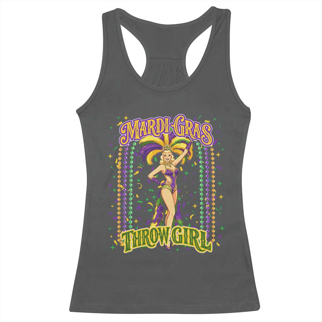 Funny Mardi Gras Throw Girl Racerback Tank Top New Orleans Carnival Beads TS11 Dark Heather Print Your Wear