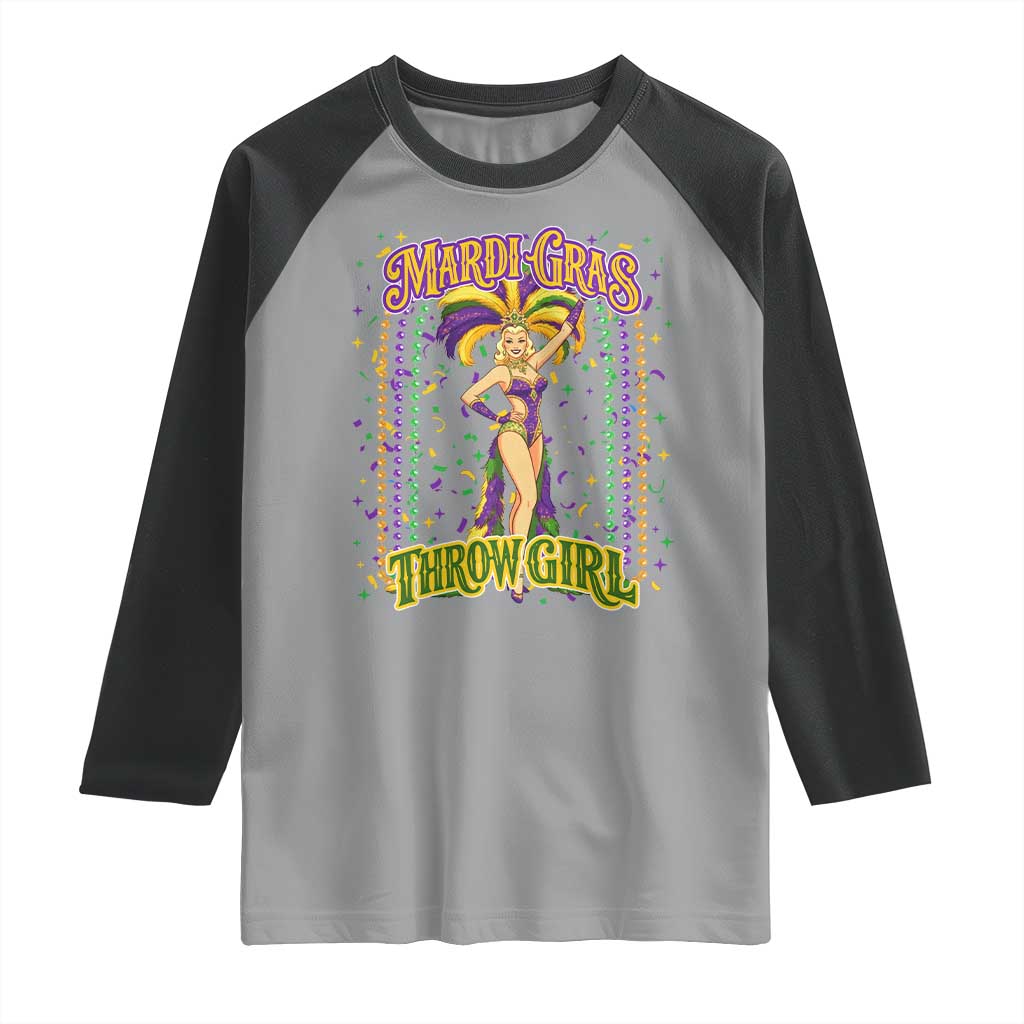 Funny Mardi Gras Throw Girl Raglan Shirt New Orleans Carnival Beads TS11 Sport Gray Black Print Your Wear