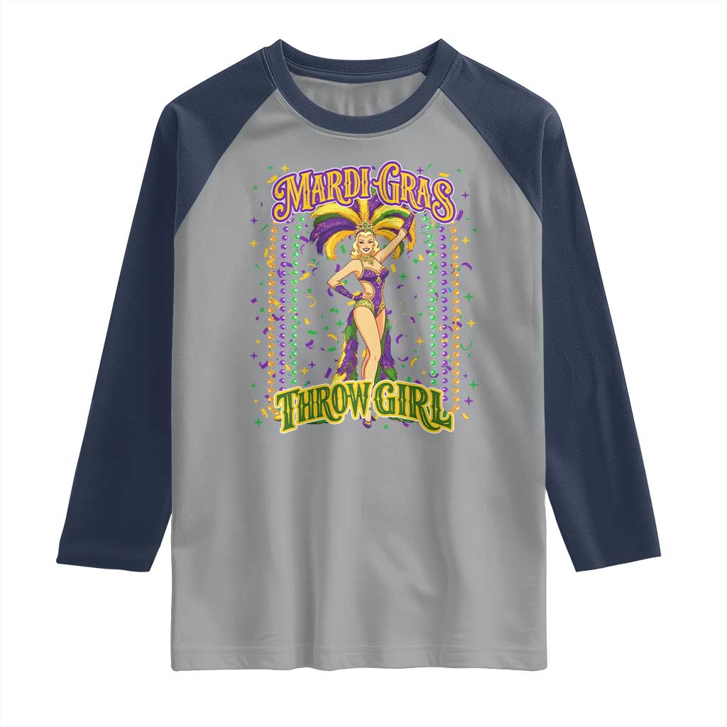 Funny Mardi Gras Throw Girl Raglan Shirt New Orleans Carnival Beads TS11 Sport Gray Navy Print Your Wear