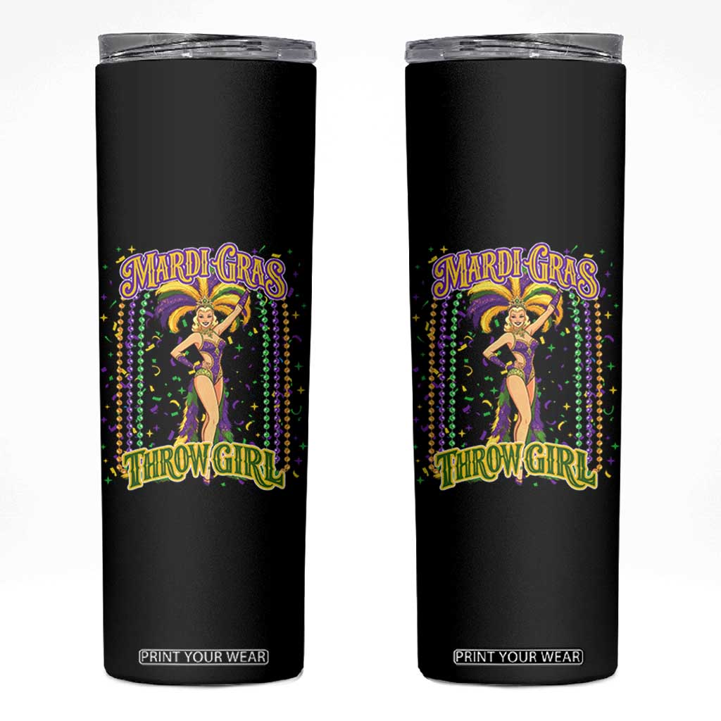 Funny Mardi Gras Throw Girl Skinny Tumbler New Orleans Carnival Beads TS11 Black Print Your Wear