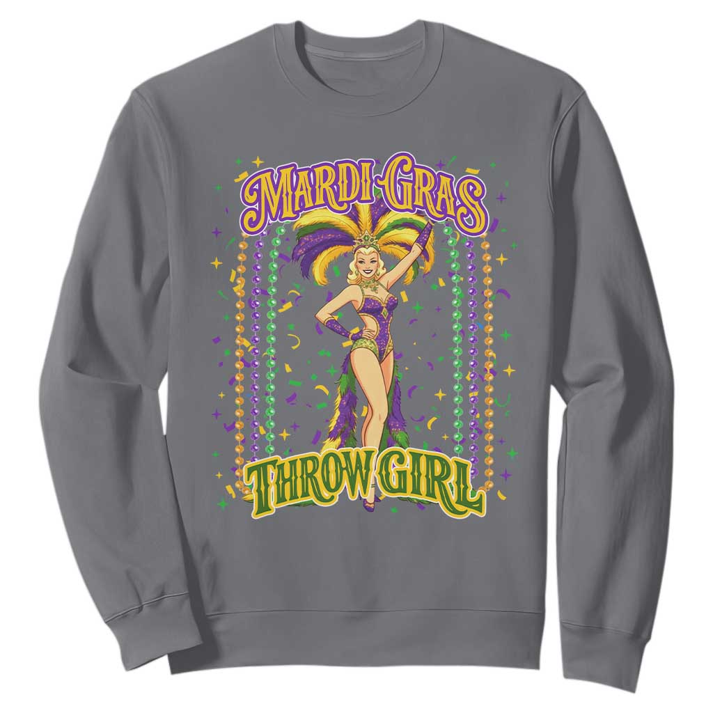 Funny Mardi Gras Throw Girl Sweatshirt New Orleans Carnival Beads TS11 Charcoal Print Your Wear