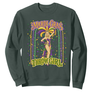Funny Mardi Gras Throw Girl Sweatshirt New Orleans Carnival Beads TS11 Dark Forest Green Print Your Wear