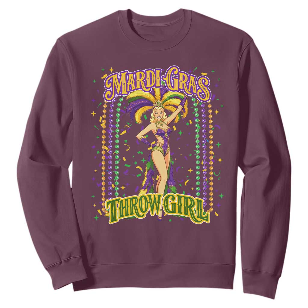 Funny Mardi Gras Throw Girl Sweatshirt New Orleans Carnival Beads TS11 Maroon Print Your Wear