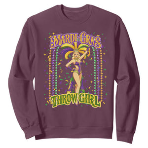 Funny Mardi Gras Throw Girl Sweatshirt New Orleans Carnival Beads TS11 Maroon Print Your Wear