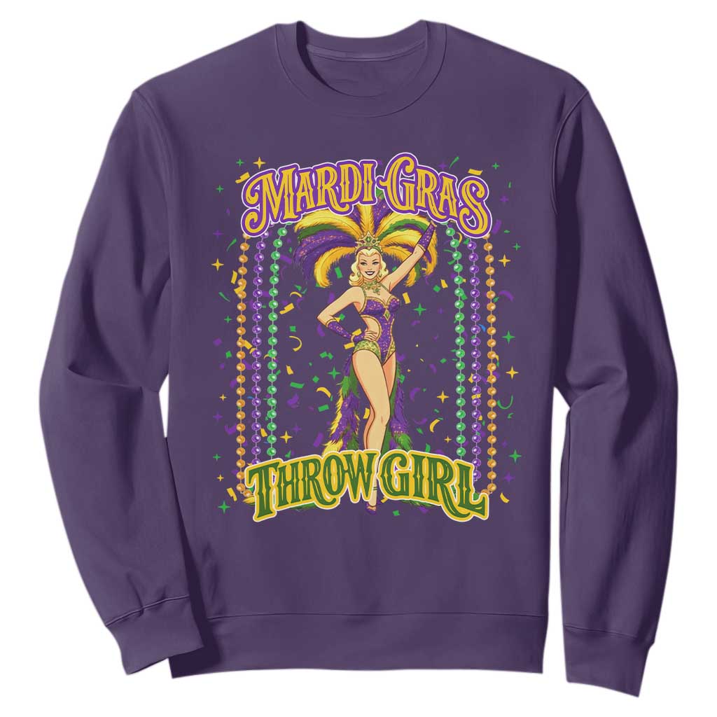 Funny Mardi Gras Throw Girl Sweatshirt New Orleans Carnival Beads TS11 Purple Print Your Wear