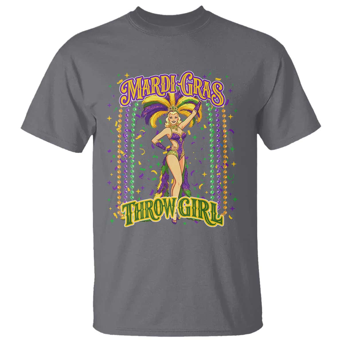 Funny Mardi Gras Throw Girl T Shirt New Orleans Carnival Beads TS11 Charcoal Print Your Wear