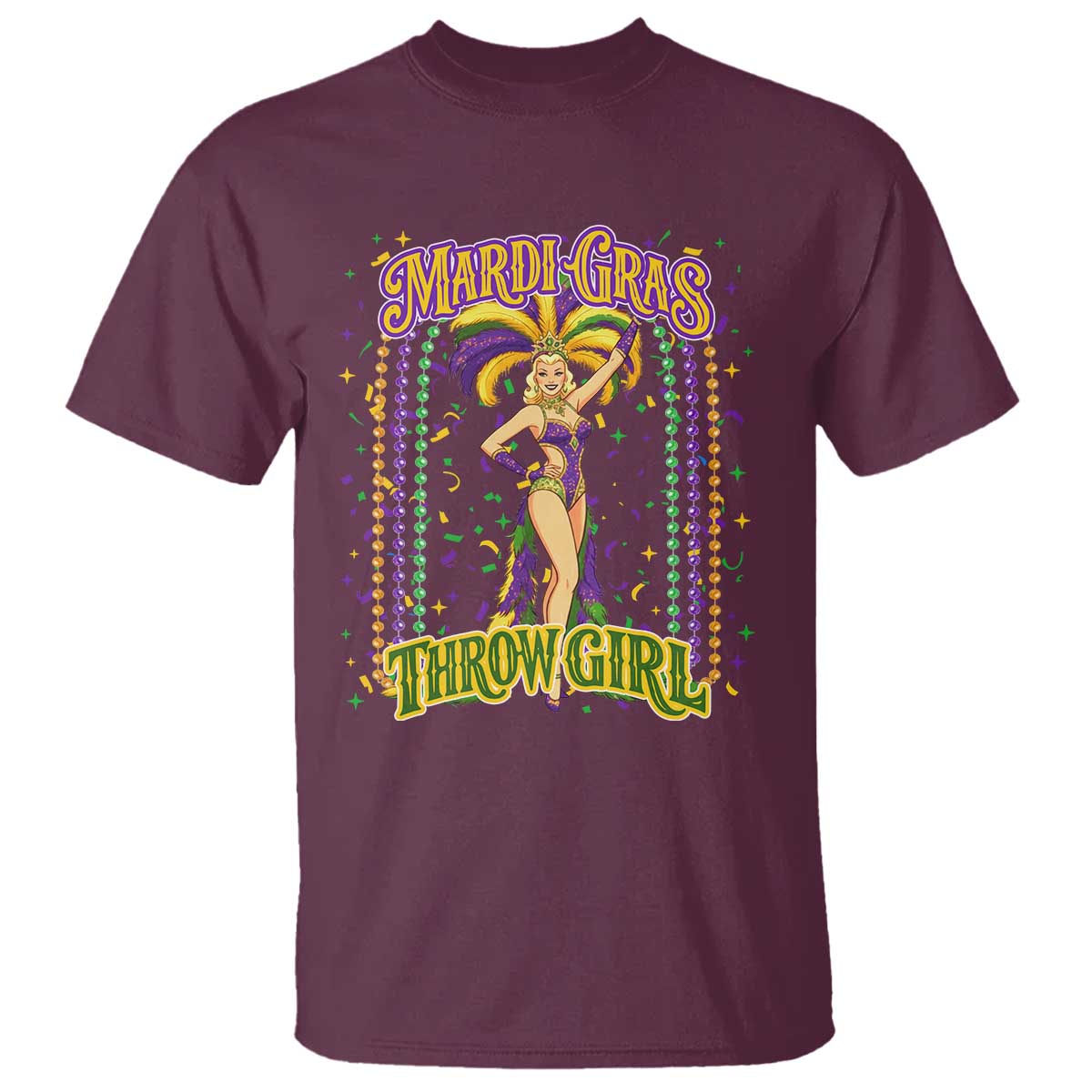 Funny Mardi Gras Throw Girl T Shirt New Orleans Carnival Beads TS11 Maroon Print Your Wear