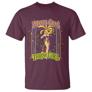Funny Mardi Gras Throw Girl T Shirt New Orleans Carnival Beads TS11 Maroon Print Your Wear