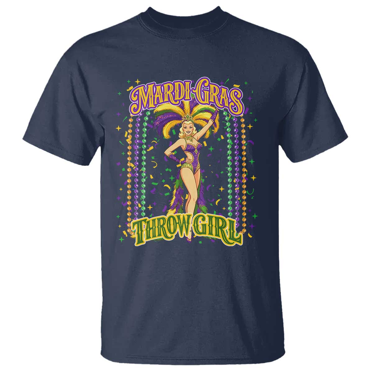 Funny Mardi Gras Throw Girl T Shirt New Orleans Carnival Beads TS11 Navy Print Your Wear