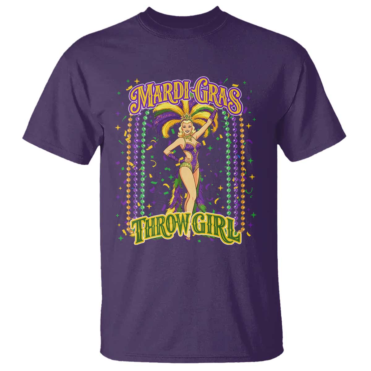 Funny Mardi Gras Throw Girl T Shirt New Orleans Carnival Beads TS11 Purple Print Your Wear