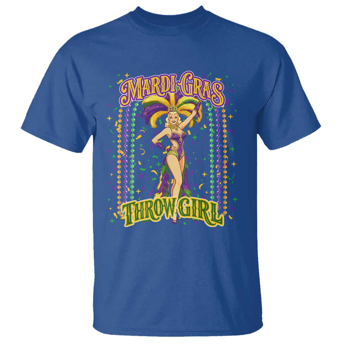 Funny Mardi Gras Throw Girl T Shirt New Orleans Carnival Beads TS11 Royal Blue Print Your Wear
