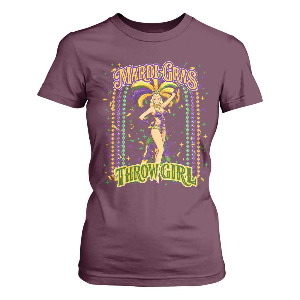 Funny Mardi Gras Throw Girl T Shirt For Women New Orleans Carnival Beads TS11 Maroon Print Your Wear