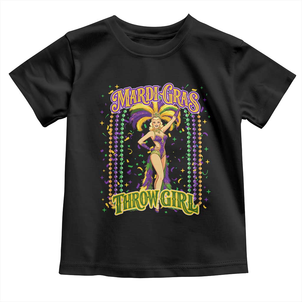 Funny Mardi Gras Throw Girl Toddler T Shirt New Orleans Carnival Beads TS11 Black Print Your Wear