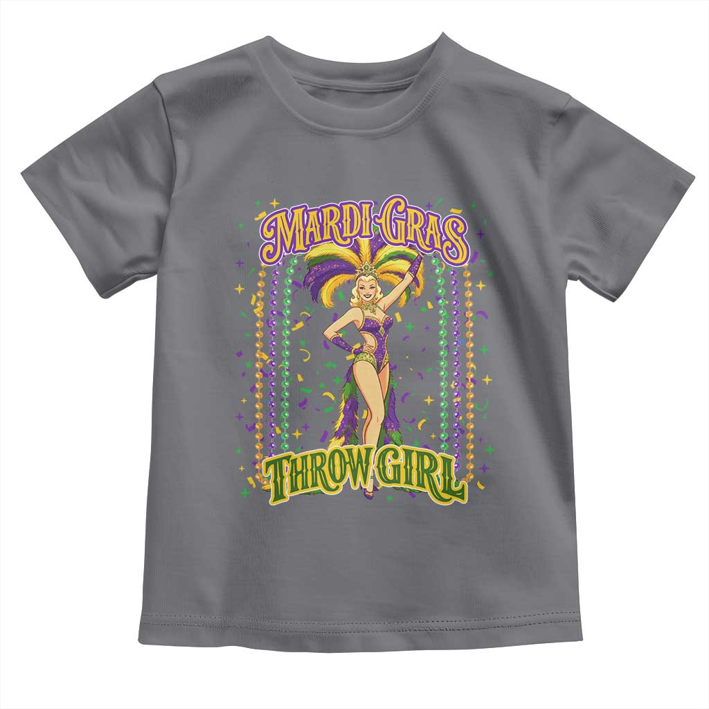 Funny Mardi Gras Throw Girl Toddler T Shirt New Orleans Carnival Beads TS11 Charcoal Print Your Wear