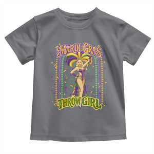 Funny Mardi Gras Throw Girl Toddler T Shirt New Orleans Carnival Beads TS11 Charcoal Print Your Wear