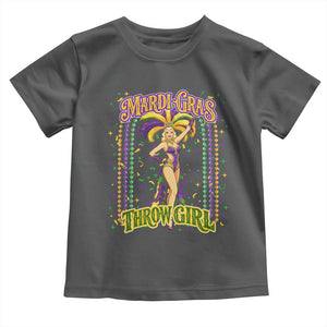 Funny Mardi Gras Throw Girl Toddler T Shirt New Orleans Carnival Beads TS11 Dark Heather Print Your Wear