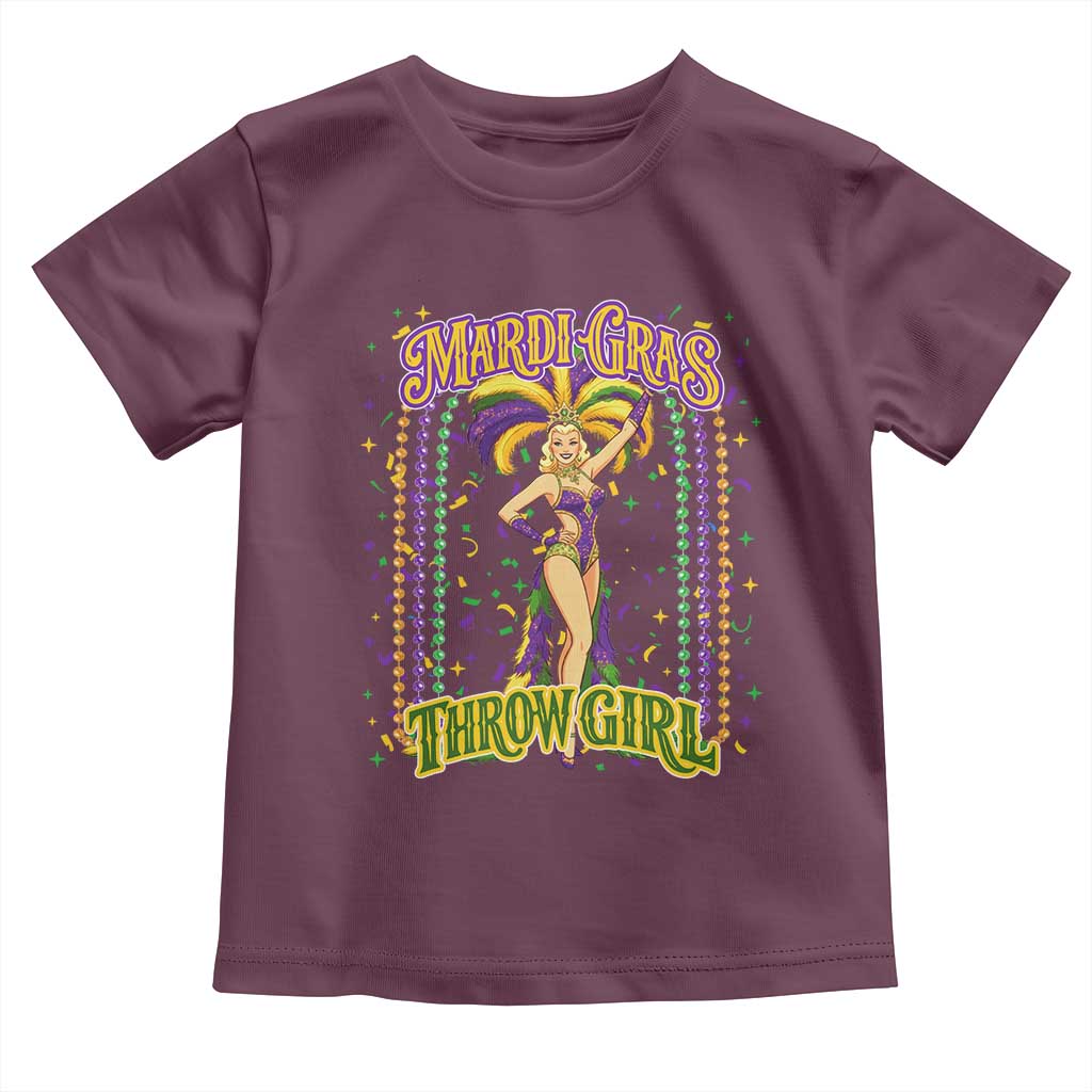 Funny Mardi Gras Throw Girl Toddler T Shirt New Orleans Carnival Beads TS11 Maroon Print Your Wear