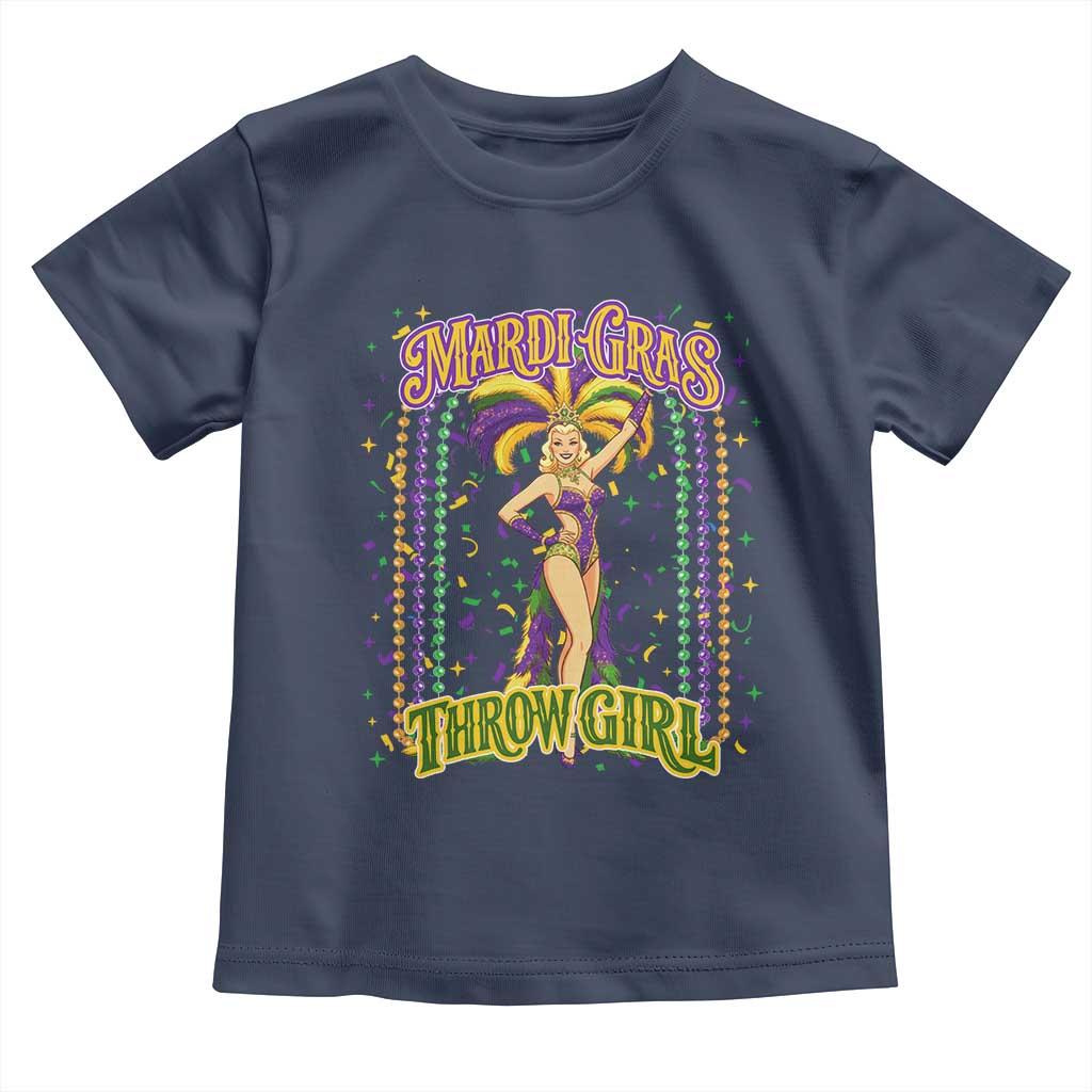 Funny Mardi Gras Throw Girl Toddler T Shirt New Orleans Carnival Beads TS11 Navy Print Your Wear