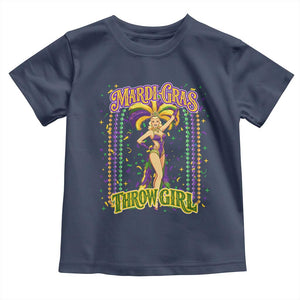 Funny Mardi Gras Throw Girl Toddler T Shirt New Orleans Carnival Beads TS11 Navy Print Your Wear