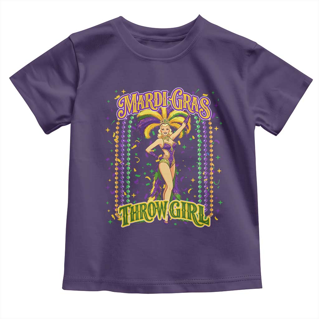 Funny Mardi Gras Throw Girl Toddler T Shirt New Orleans Carnival Beads TS11 Purple Print Your Wear