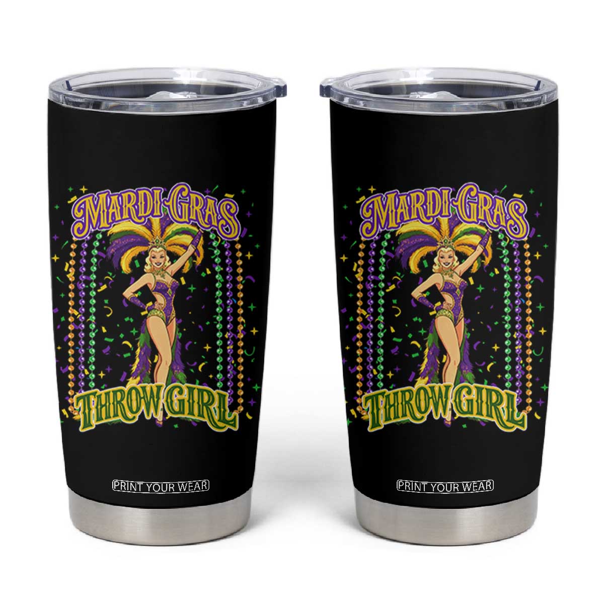 Funny Mardi Gras Throw Girl Tumbler Cup New Orleans Carnival Beads TS11 Black Print Your Wear