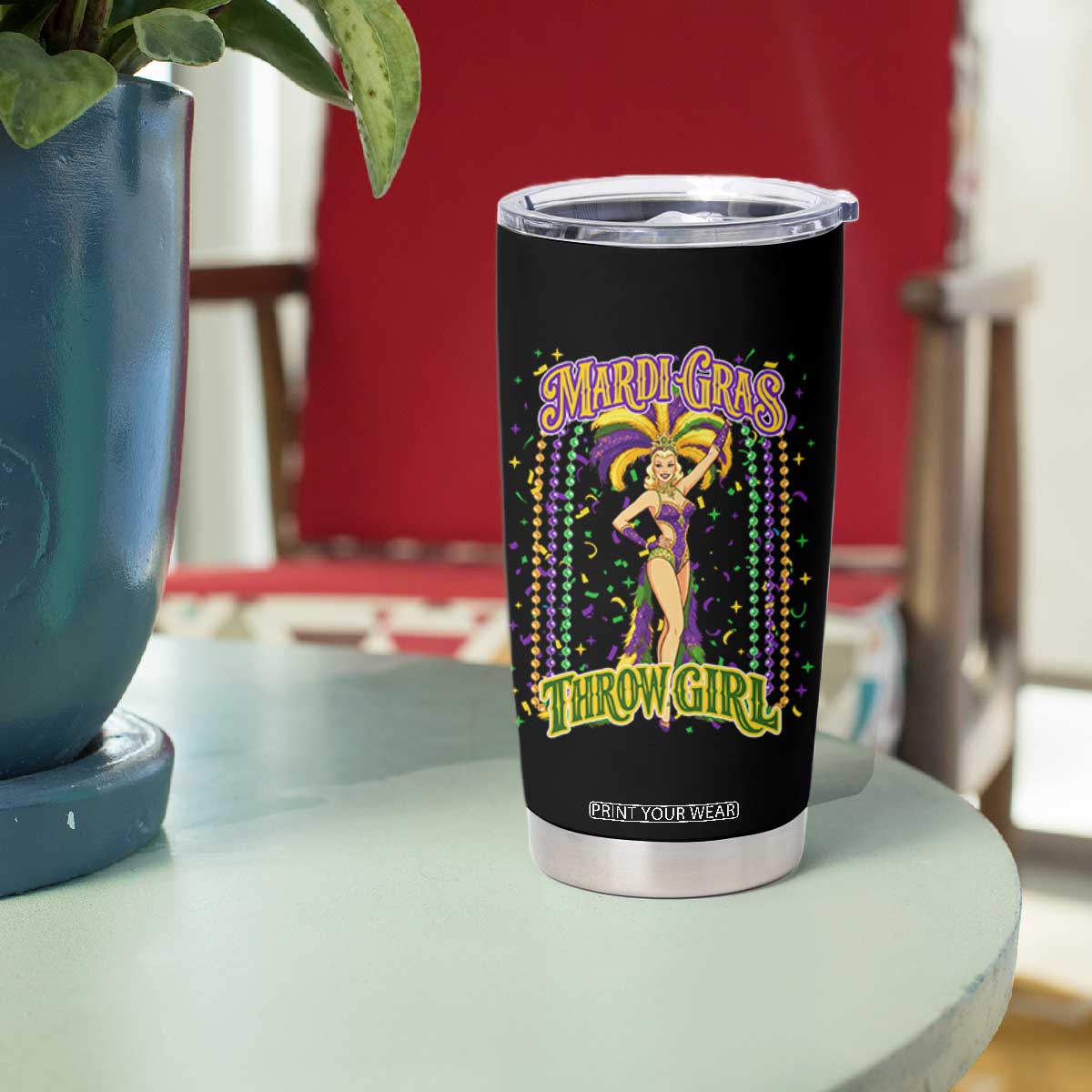 Funny Mardi Gras Throw Girl Tumbler Cup New Orleans Carnival Beads TS11 Print Your Wear