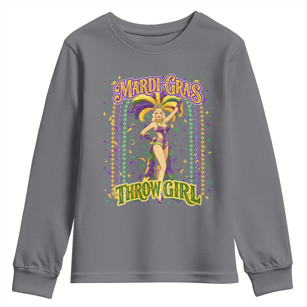 Funny Mardi Gras Throw Girl Youth Sweatshirt New Orleans Carnival Beads TS11 Charcoal Print Your Wear