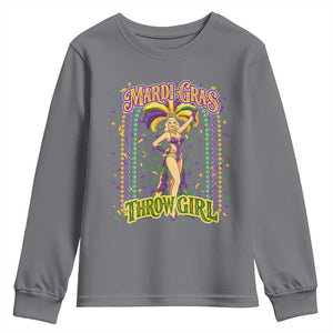Funny Mardi Gras Throw Girl Youth Sweatshirt New Orleans Carnival Beads TS11 Charcoal Print Your Wear